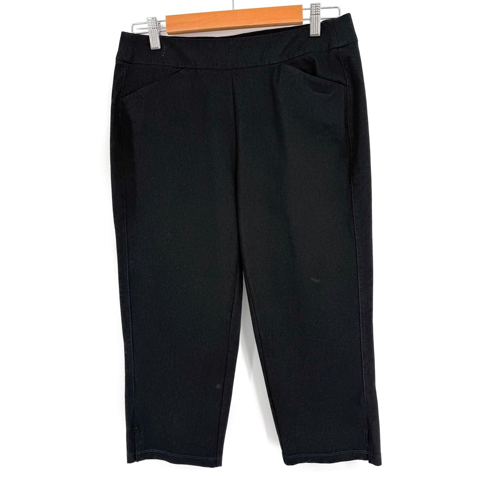 Chicos Travelers Womens Black Crop Pants Sz 1/US 8 Pull On Stretch Pockets